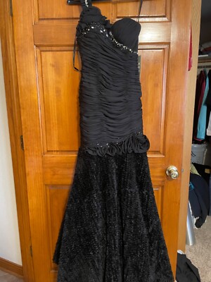 Prom One Shoulder Black Mermaid Dress by Riva Designs R9487, Size 2, NWT