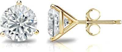 Laborgefertigte runde Brillant Solitär Diamant Martini Ohrstecker in 14K Gold