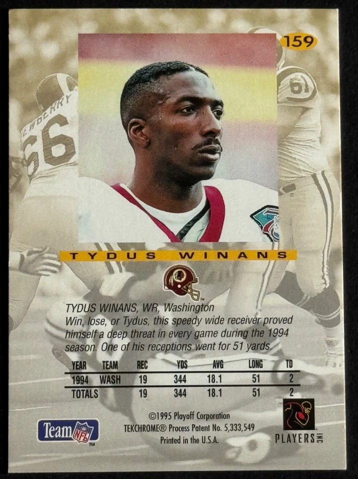 1995 Playoff Absolute #159 Tydus Winans   Washington Redskins - Image 2 of 2