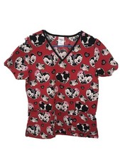 Disney Womens Scrub Top Short Sleeve Red Mickey Minnie Valentine Heart Size S/CH