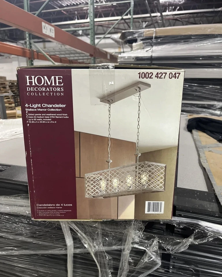 Home Decorators Wallace Manor 35 дюймов 4-светлая позолоченная оловянная линейная люстра  - Изображение 4 из 4