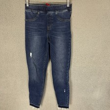 SPANX Jeans Womens S Blue Distressed Denim Pull On Skinny Raw Hem