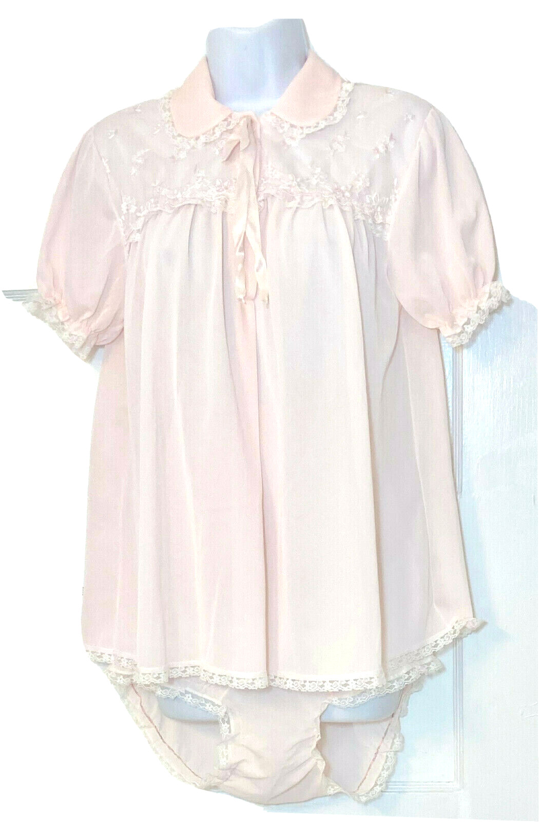 VINTAGE MISS SIREN PINK BABY DOLL PAJAMAS, SIZE M Gem