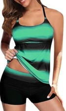 Women's Plus Size Stripe Tankini Set Top  shorts Swimwear Bathing Suit 2XL