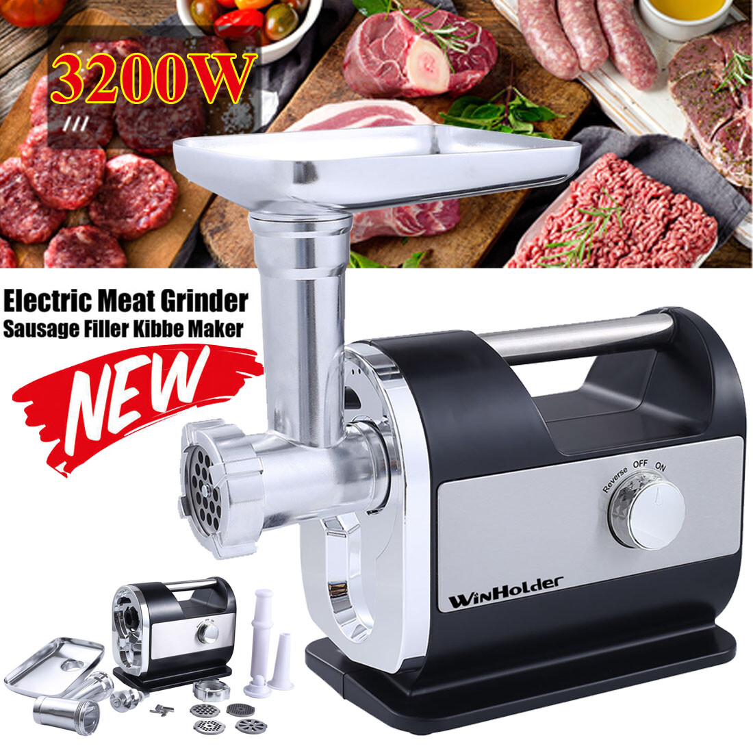 3200W Electric Meat Grinder Commercial Heavy Duty Sausage Maker Mincer