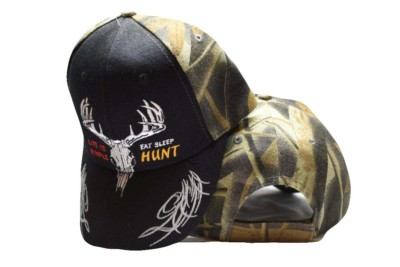 Life Is Simple Eat Sleep Hunt Deer Skull Black Embroidered Cap Hat CAP908A (TOP)