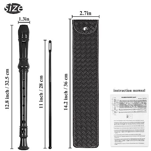 Recorder Instrument for Beginner Kids Adults,8-Hole 2-Pieces 2-Woven Black