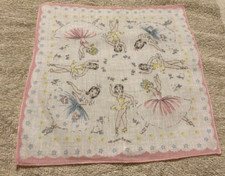 Pastel Ballerinas Blue Flower Interior Border Pink Scalloped Handkerchief