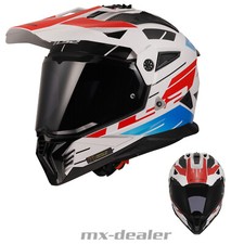 LS2 MX 702 Pioneer 2 Namib Weiß Rot Dualsport Enduro Helm + 2. Visier Crosshelm