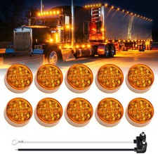 TMH 10 Pcs 2.5" Mini Round Amber LED 13 Diodes Side Marker Lights with Reflector