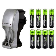 Compact Portable Plug In Battery Charger +8 AAA & AA Nimh Rechargeable Batteries