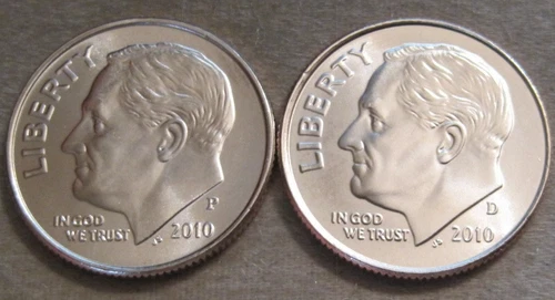 SELLING AS SHOWN - 2010 P & 2010 D UNCIRCULATED ROOSEVELT DIMES * 2 DIMES ** 641