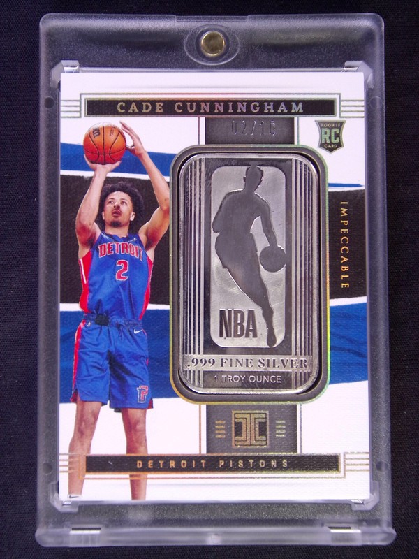 2/20 JSY# 1/1 2021-22 Impeccable Cade Cunningham #51 RC NBA Logoman Silver Bar