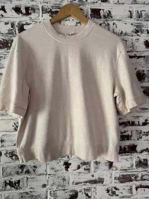 NWOT PACT Organic Cotton Airplane Sweatshirt Short Sleeve in Cream Heather Large