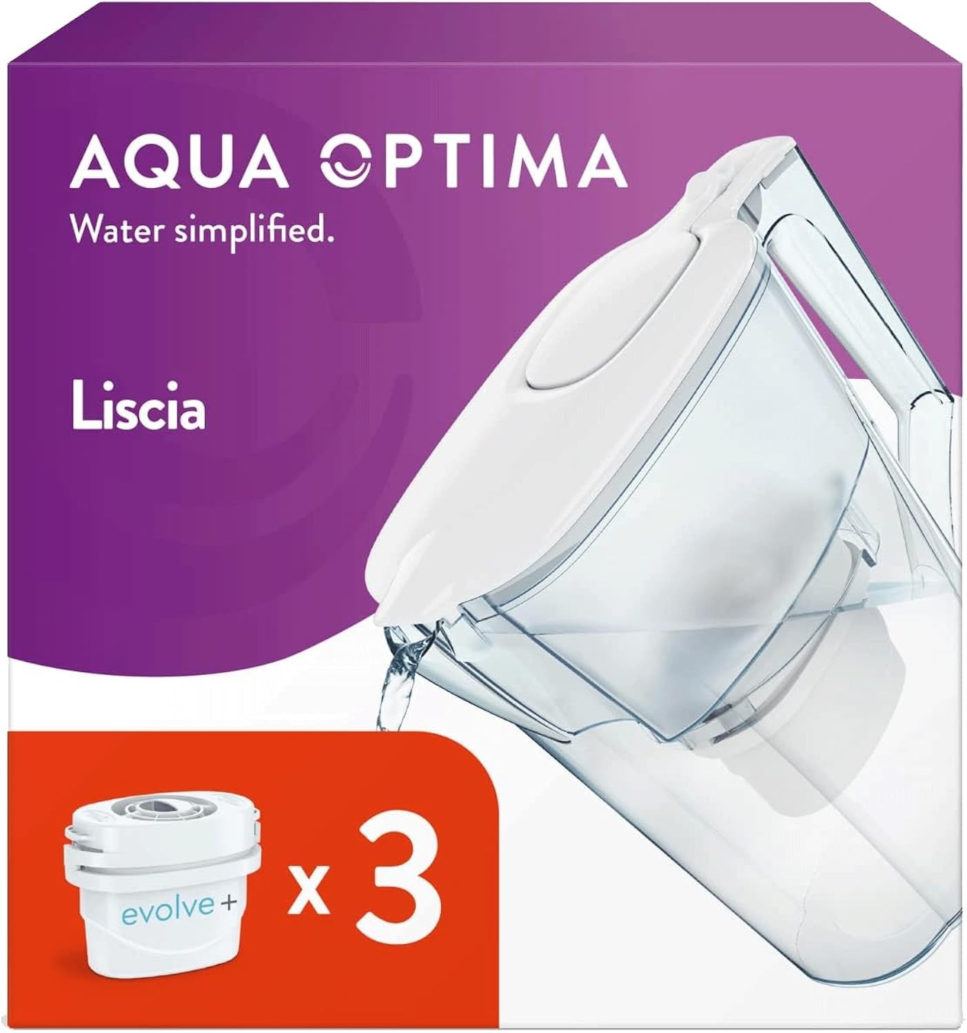 Aqua Optima by LAICA Liscia Water Filter Jug 2.5L, 3 Water Filters,White | Fresh filtered water, fits Brita water filter jugs, reduces limescale & chlorine, Evolve+ cartridge, BPA free,dishwasher safe - Image 3