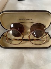 Vintage Giorgio Armani Tortuga Round Eyeglasses with Clip-On Sunglasses,