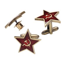 Soviet Red Star with Hammer Sickle Symbol Lapel Pin and Cufflinks