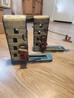 2 VINTAGE WOLVERINE TIN WIND-UP AUTOLIFT TOY GARAGES FOR PARTS OR RESTORE
