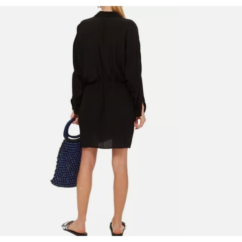 TopShop Black Drawstring Solid Mini Shirt Dress W… - image 2