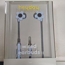 heyday Wired In-Ear Earbuds 3.5mm Blue Flower, Built-In Mic, Volume Control NIB