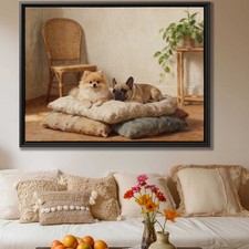 Oil Painting Pomeranian French Bulldog Canvas Print Wall Art for Living Room