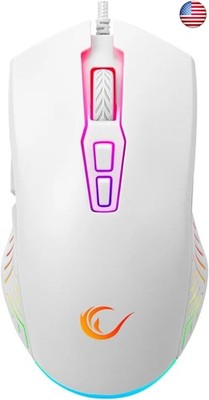 Rampage Spear V2 White Wired Gaming Mouse with RGB Lighting ? 12800 DPI, 7
