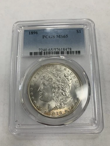 1896 Morgan Silver Dollar $1 Certified PCGS MS65 White Gem With Toning BU Coin