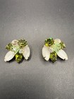 Vintage Olive Green Rhinestone Alice Caviness Clip Earrings