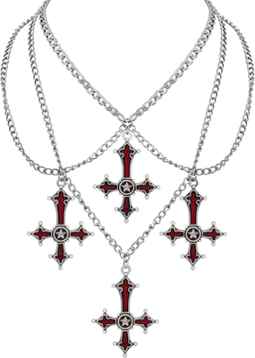 Gothic Red Goth Cross Necklace, Gothic Goth Emo Necklace, Grunge