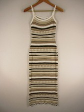 No Boundaries Dress Womens XXS Striped Knit Maxi Spaghetti Strap Beige White