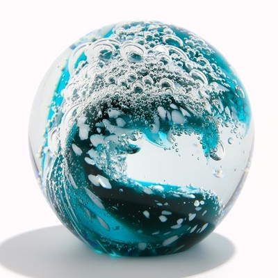 Hand Blown Ocean Waves Crystal Ball - Glass Collectible Figurines Spere - Pap...