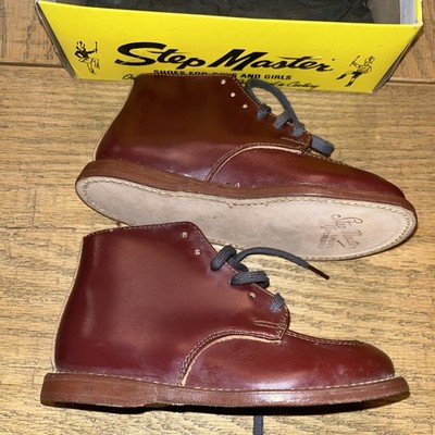 Vintage Toddler Baby Shoes Step Master Shoes Brown Leather Lace Up Boots 6.5 D