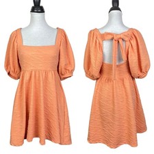 Free People Women's Small Violet Square Neck Puffed Sleeve Tie Back Mini Dress
