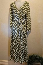 Espresso Maxi Wrap Dress, Long Sleeves, Geometric Design Size M