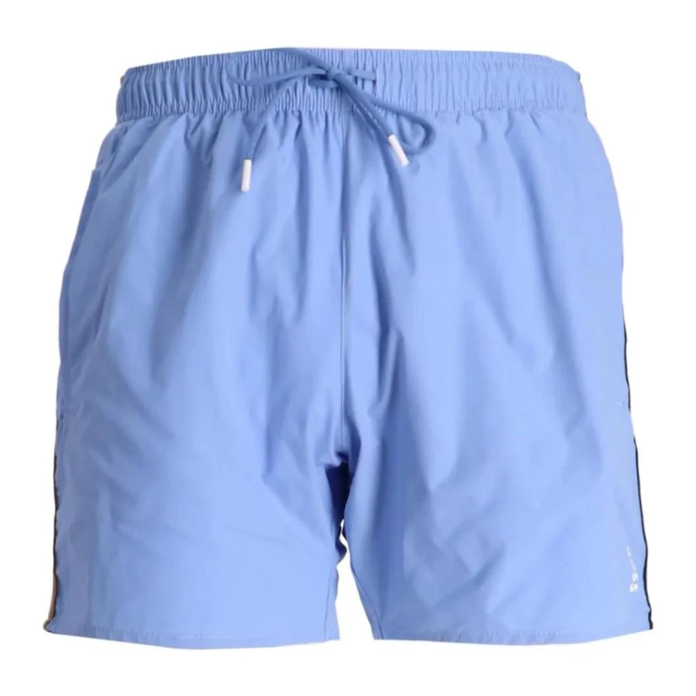 Hugo Boss Mens Bright Blue Iconic Stripe Quick Dry Drawstring Swim Trunk Shorts