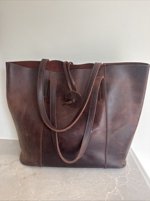 Crazy Horse Hand Crafted Brown  Leather Tote Shoulder Bag