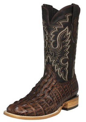Mens Brown Cowboy Boots Alligator Tail Print Leather Rodeo Fashion Riding Square