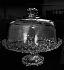 Vintage Glass Dome Lidded Pedestal Cake Plate Stand Approximately 10"