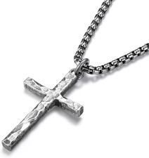 Collar Cruz Plata Esterlina 925 Hombre - Colgante Cruz Martillada Oxidada con St