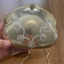 Vintage Aspects Hong Kong Purse with Chain Strap, Crystals Scallop