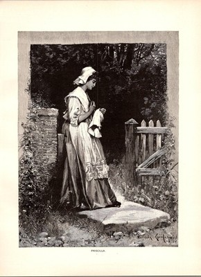 Priscilla Courtship Miles Standish Davidson Knowles 1902 Book Plate Print TL18
