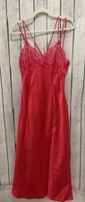 VICTORIA  S SECRET Pink Satin  Lace Long Front Slit Slip Nightgown Medium