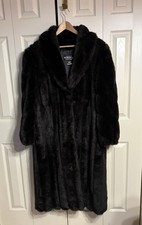 Vintage Lovely Black Faux Fur Coat Full Length Olympia Made in USA Ex Con XLarge