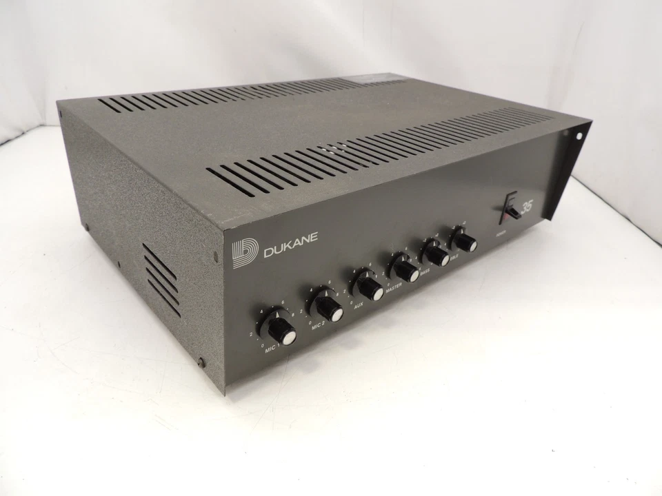 Vintage 80' Dukane 35 PA Amplifier 2 Mic Aux 4/8/16Ω 25V/70V Excellent 1A1335 - Image 2 of 4