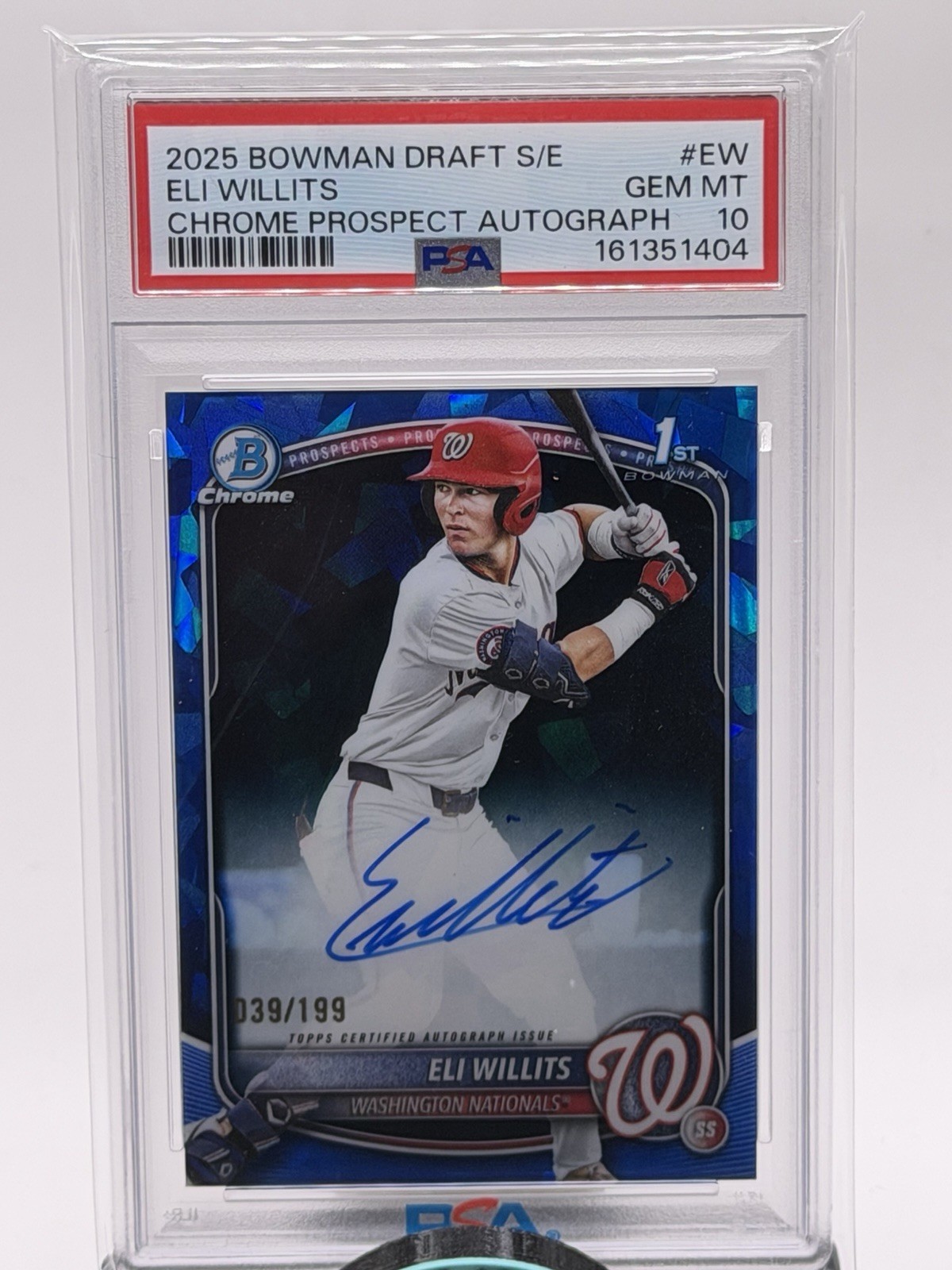 ELI WILLITS 2025 BOWMAN DRAFT CHROME SAPPHIRE #CPA-EW AUTO 039/199 PSA 10