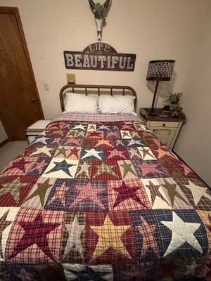 Vintage PATCH MAGIC Americana Stars Plaid Patchwork Quilt Full/Queen Reversible