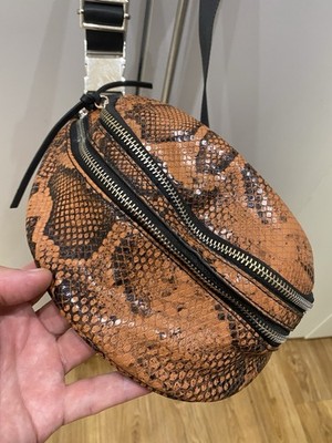 Mango Leather Faux Snakeskin Belt Fanny Bag Adjustable Strap Zip Rust Orange