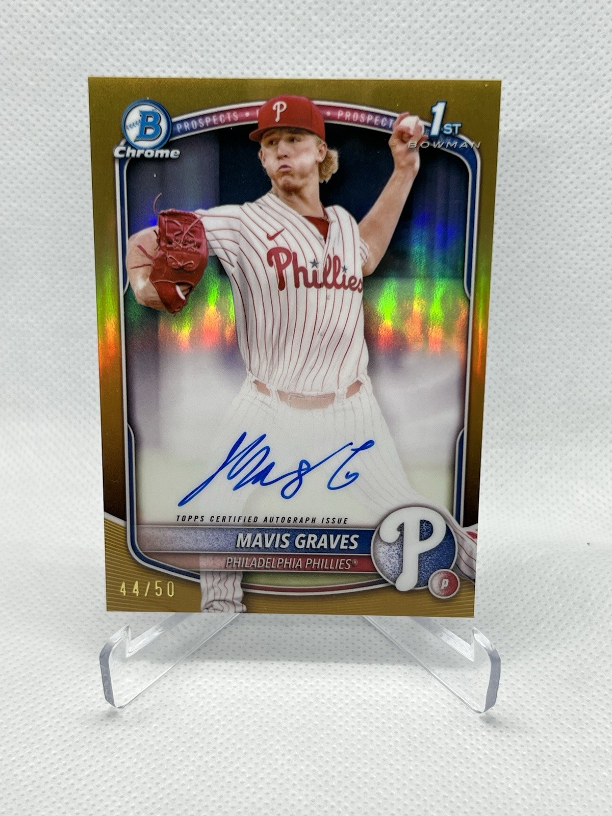 2025 Bowman Chrome Mavis Graves 1st Bowman Auto TRUE GOLD /50. Phillies
