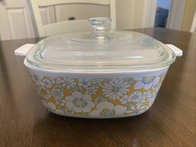 Vintage Corning Ware FLORAL BOUQUET Daisy Casserole 1.5 Qt  P-1 ½-B, Pyrex Lid