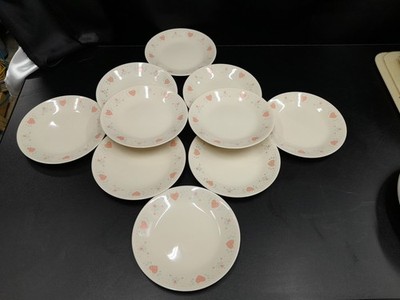 Lot of 10 Corelle Forever Yours Bread & Butter Plates Pink Heart Corning 6.75''